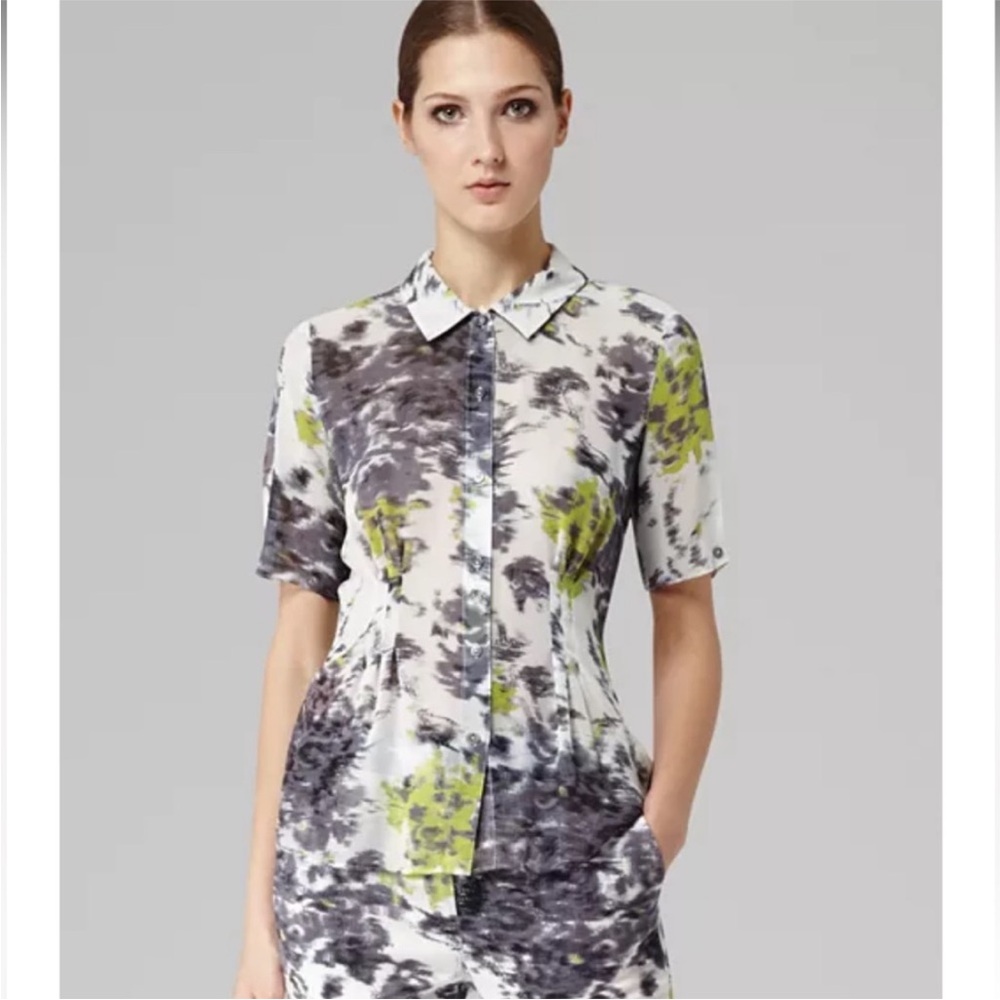 Reiss Claudine Print Pintuck Blouse - Silk Patterned Sheer Button Up